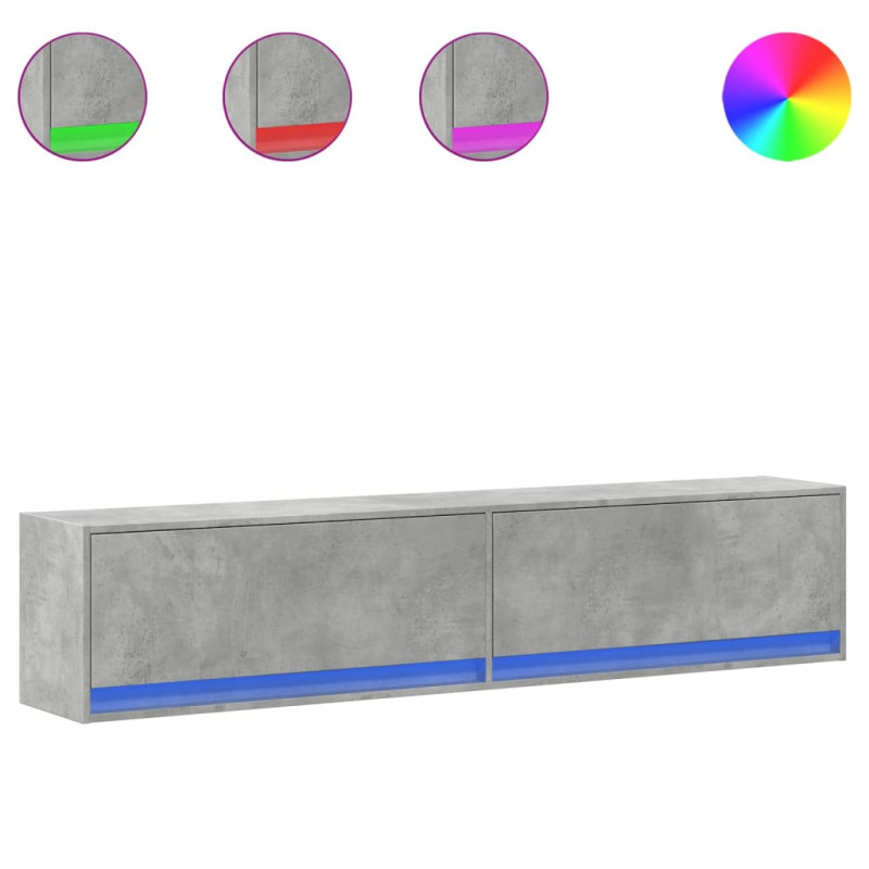 Ścienna szafka pod TV, z LED, szarość betonu, 180x31x38 cm