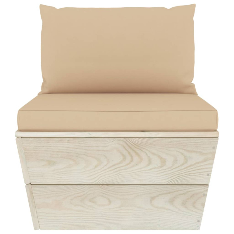 Ogrodowa sofa środkowa z palet, poduszki, impregnowany świerk