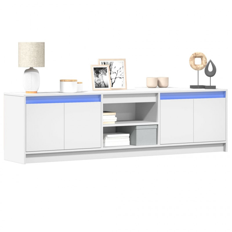 Szafka TV z LED, biała, 180x34x50 cm, materiał drewnopochodny
