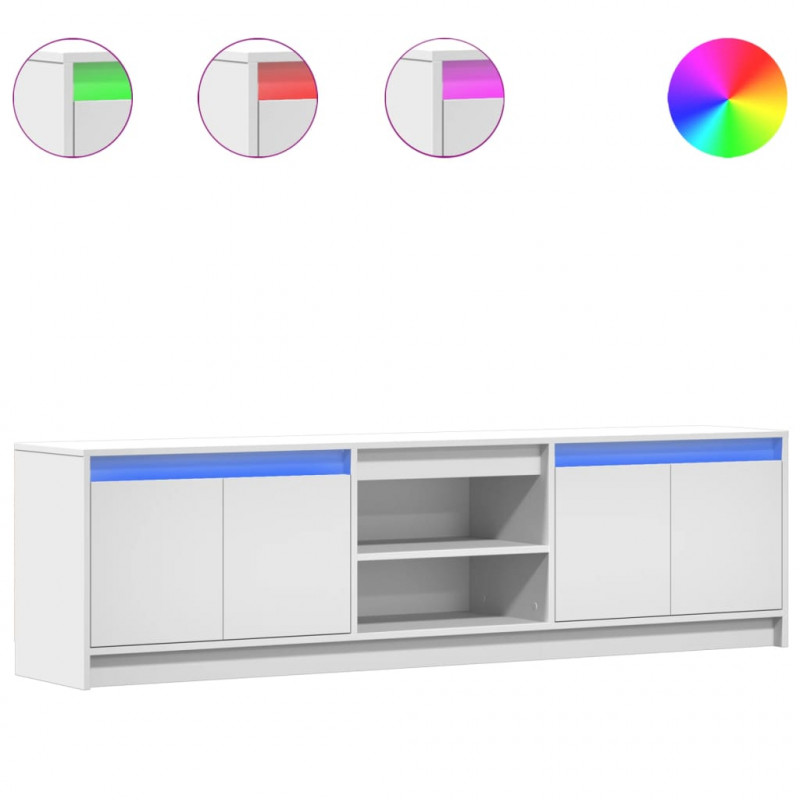 Szafka TV z LED, biała, 180x34x50 cm, materiał drewnopochodny