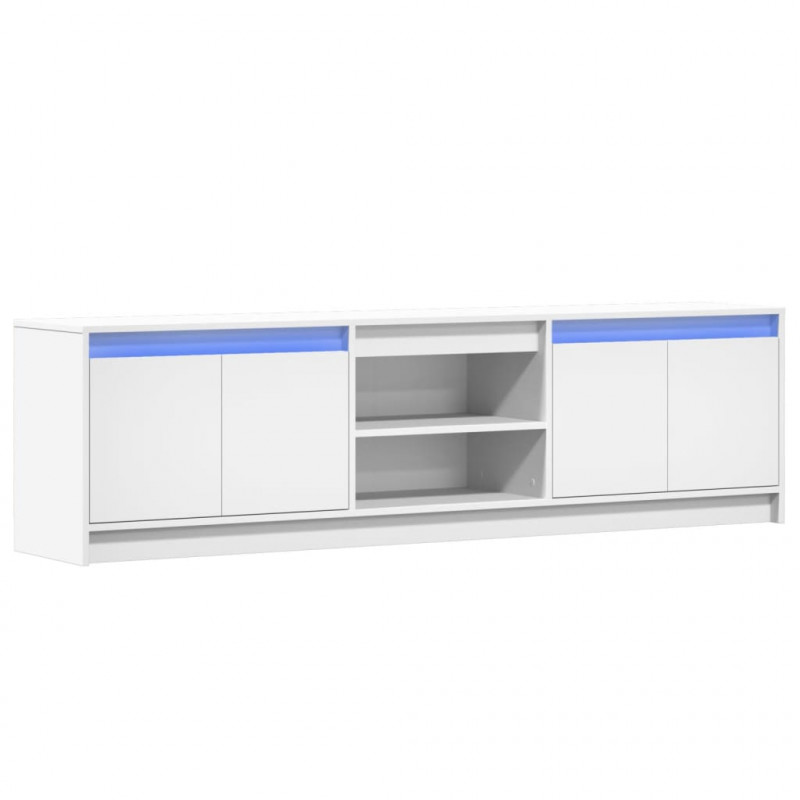 Szafka TV z LED, biała, 180x34x50 cm, materiał drewnopochodny