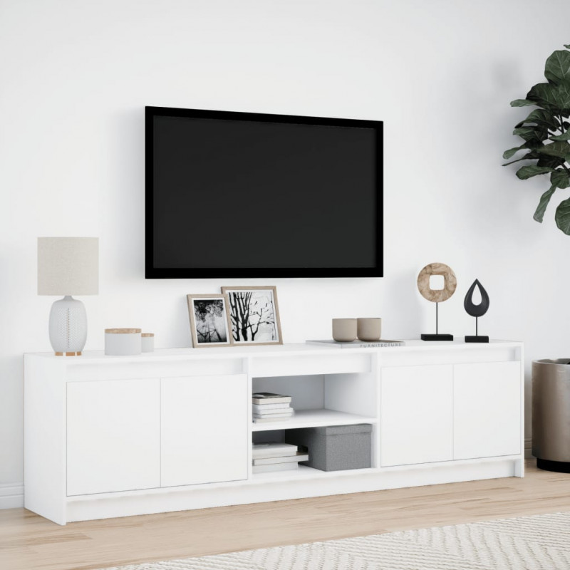 Szafka TV z LED, biała, 180x34x50 cm, materiał drewnopochodny