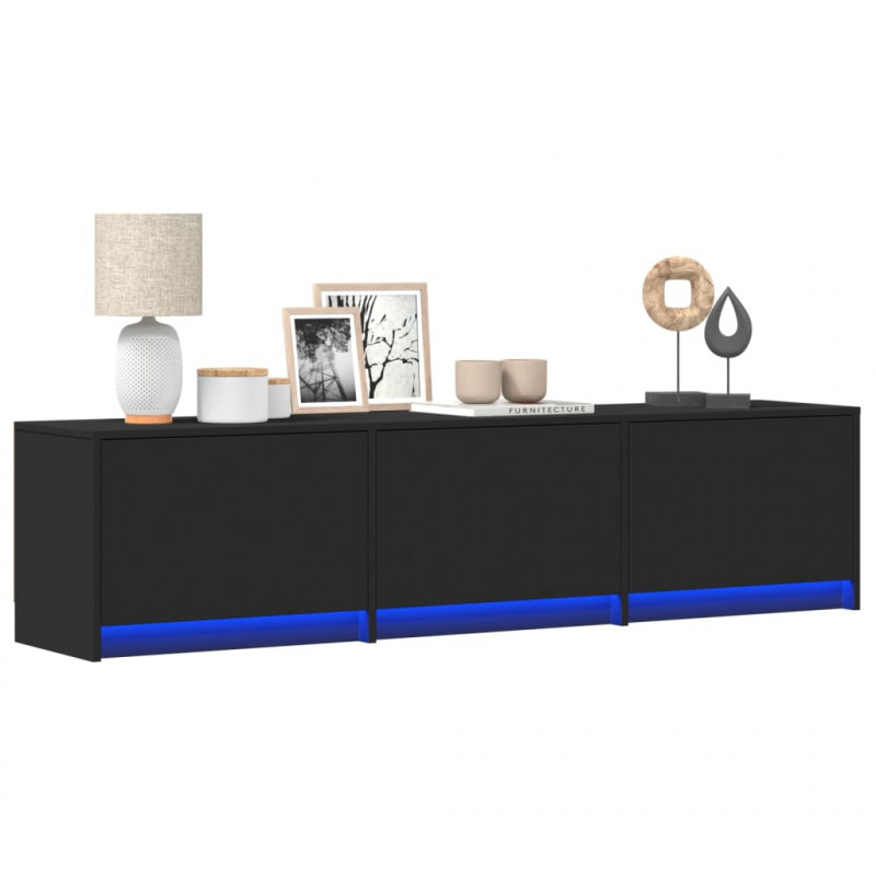 Szafka TV z LED, czarna, 165x34x40 cm, materiał drewnopochodny
