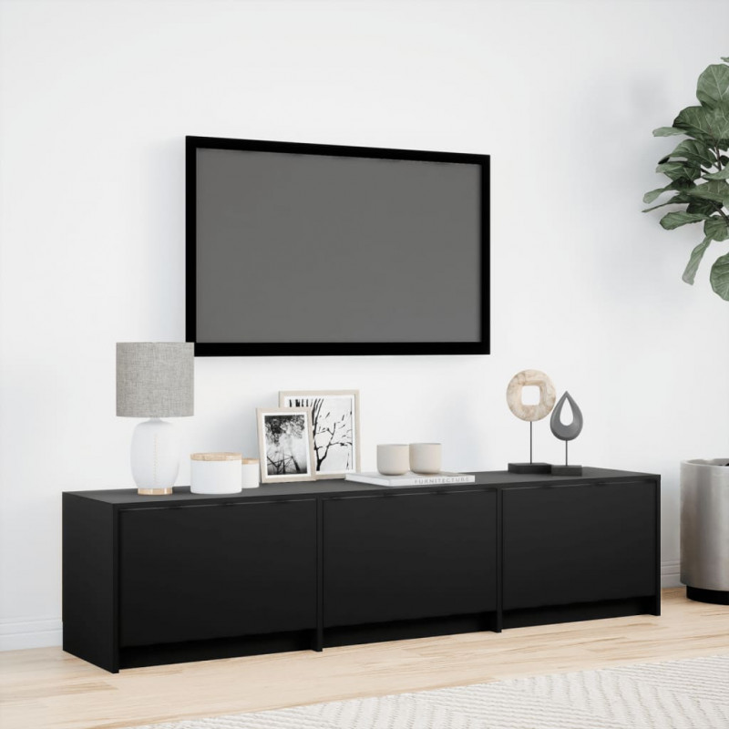 Szafka TV z LED, czarna, 165x34x40 cm, materiał drewnopochodny