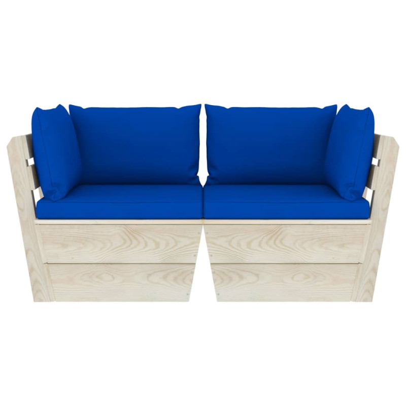 Ogrodowa sofa 2-osobowa z palet, z poduszkami, drewno świerkowe