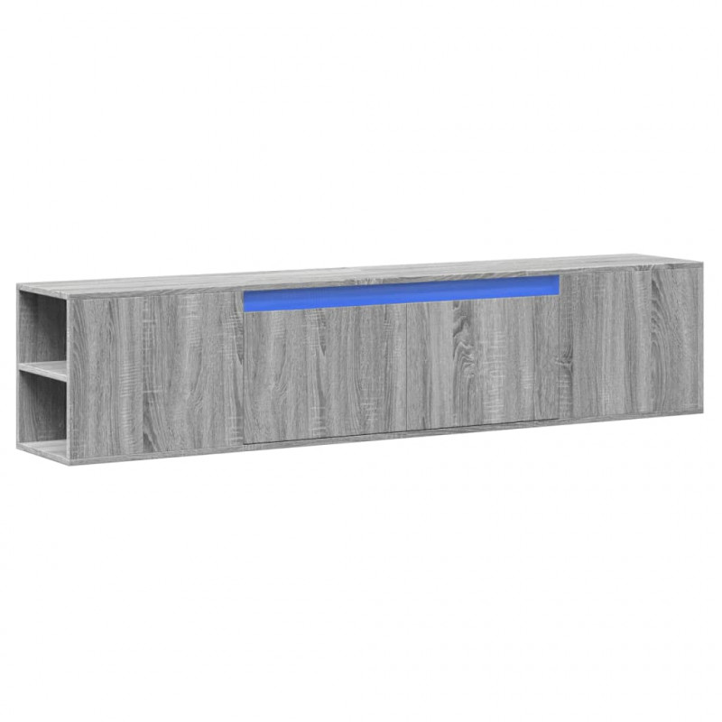 Ścienna szafka pod TV, z LED, szary dąb sonoma, 180x31x39,5 cm