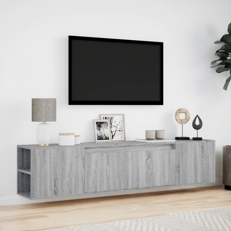 Ścienna szafka pod TV, z LED, szary dąb sonoma, 180x31x39,5 cm