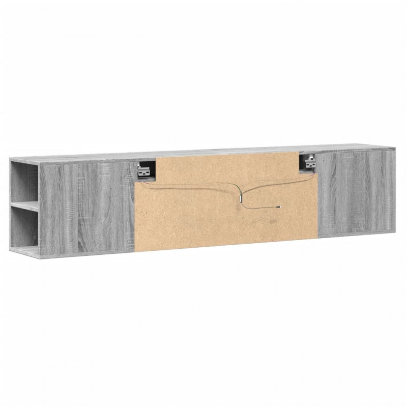 Ścienna szafka pod TV, z LED, szary dąb sonoma, 180x31x39,5 cm