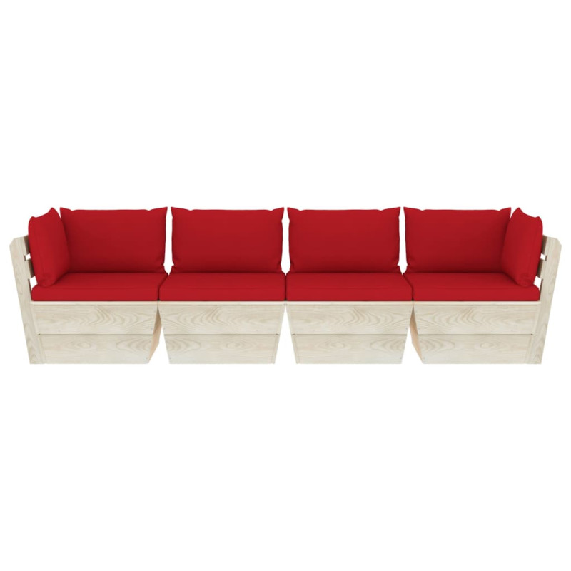 Ogrodowa sofa 4-osobowa z palet, z poduszkami, drewno świerkowe
