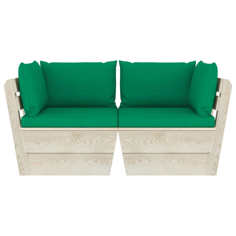 Ogrodowa sofa 2-osobowa z palet, z poduszkami, drewno świerkowe