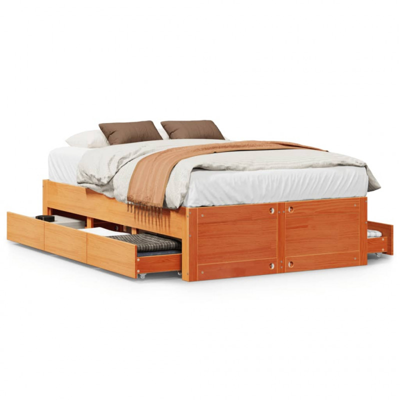 Rama łóżka z szufladami, bez materaca, woskowy brąz, 135x190 cm