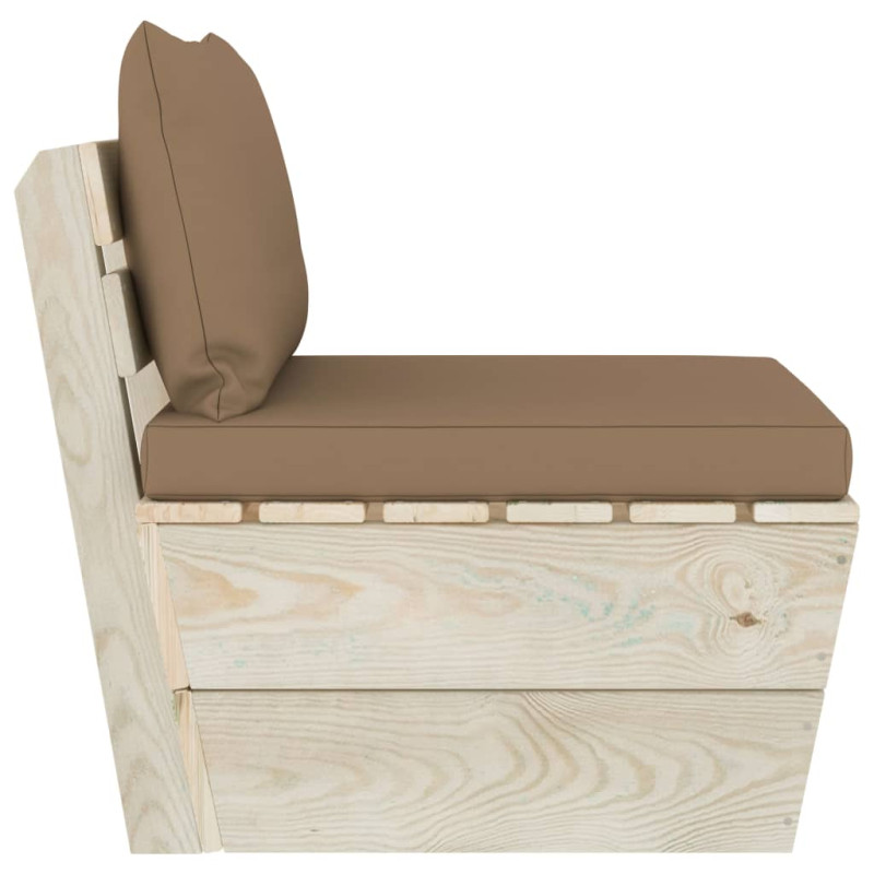 Ogrodowa sofa środkowa z palet, poduszki, impregnowany świerk