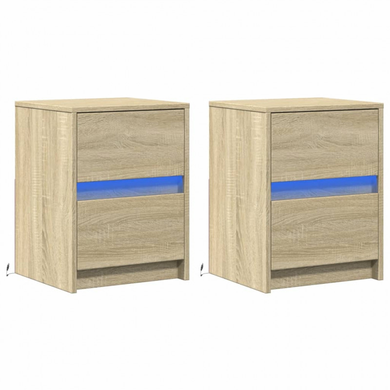 Szafki nocne z LED, 2 szt., dąb sonoma, materiał drewnopochodny