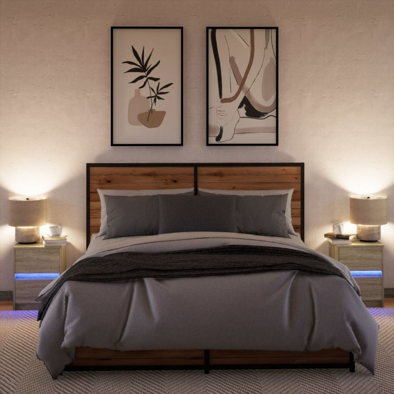 Szafki nocne z LED, 2 szt., dąb sonoma, materiał drewnopochodny