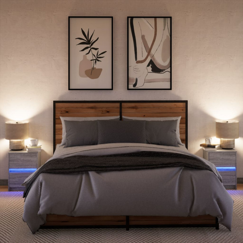 Szafki nocne z oświetleniem LED, 2 szt., szary dąb sonoma