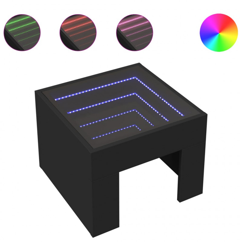 Stolik kawowy z LED Infinity, czarny, 40x40x30 cm