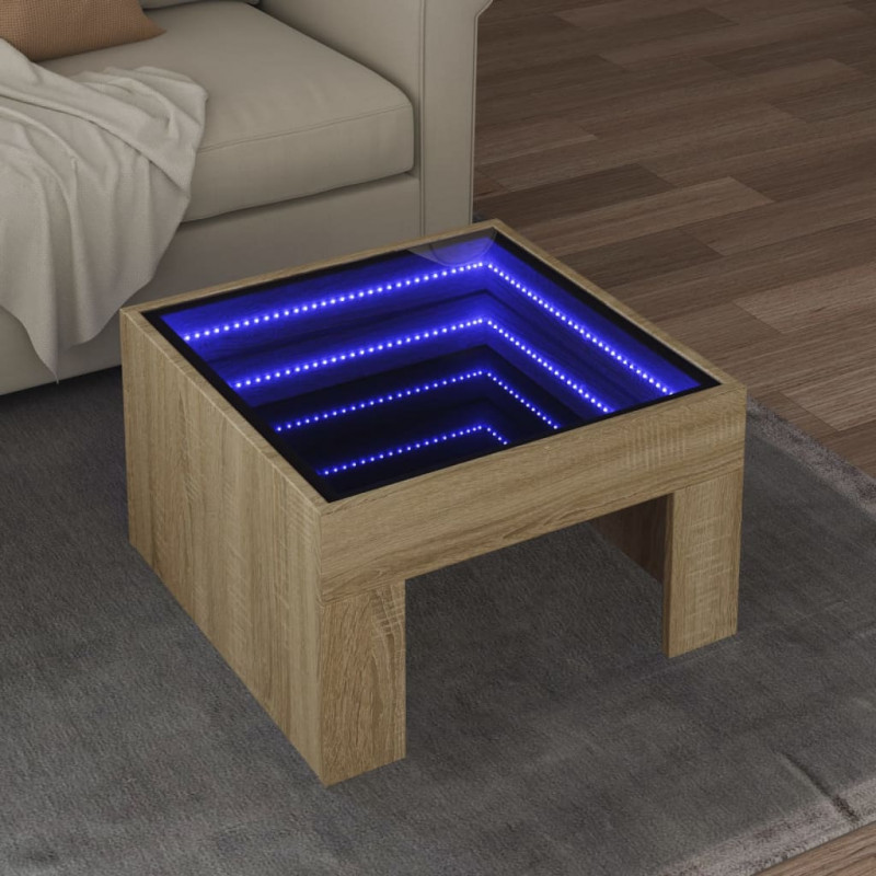 Stolik kawowy z LED Infinity, dąb sonoma, 50x50x30 cm