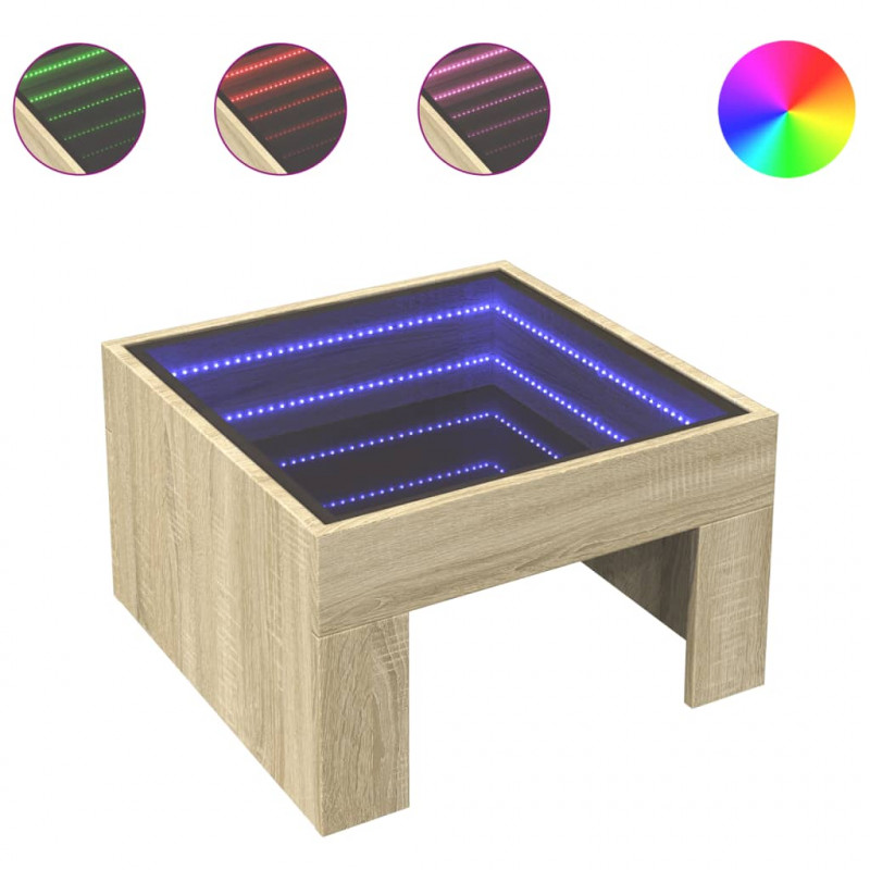 Stolik kawowy z LED Infinity, dąb sonoma, 50x50x30 cm