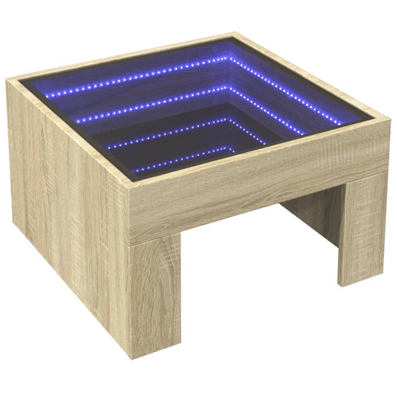 Stolik kawowy z LED Infinity, dąb sonoma, 50x50x30 cm