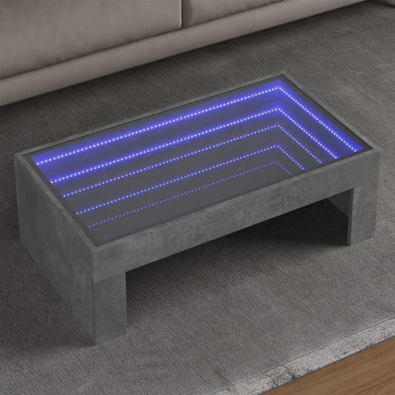 Stolik kawowy z LED Infinity, szarość betonu, 90x50x30 cm