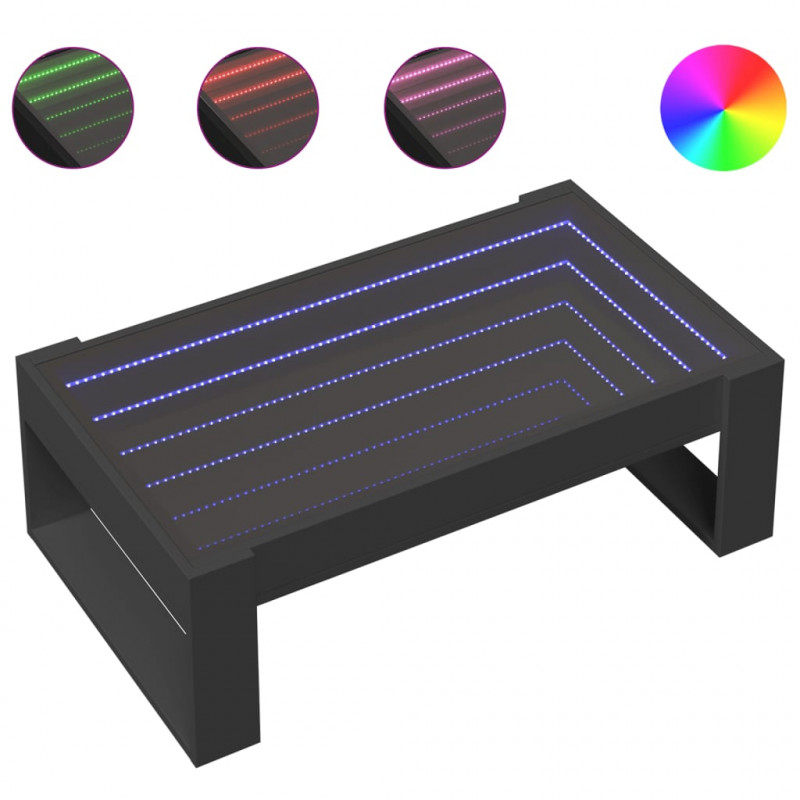 Stolik kawowy z LED Infinity, czarny, 90x53x30 cm