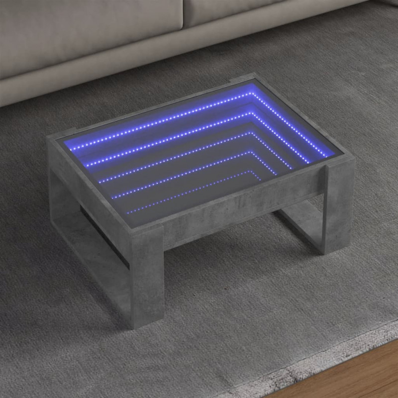 Stolik kawowy z LED Infinity, szarość betonu, 70x53x30 cm