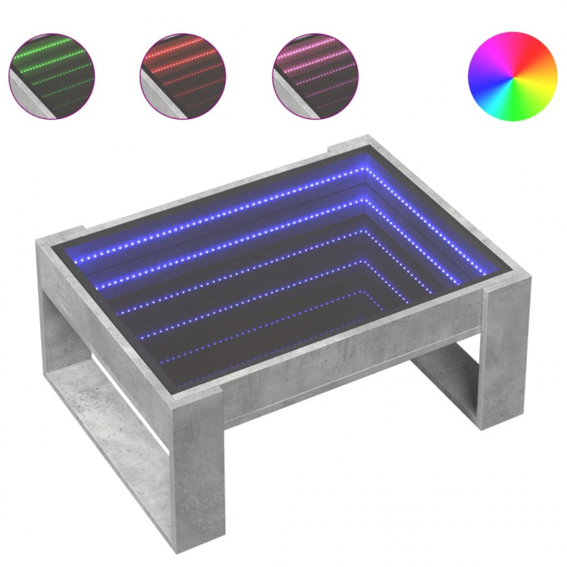 Stolik kawowy z LED Infinity, szarość betonu, 70x53x30 cm