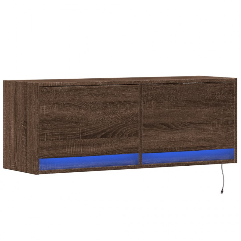 Ścienna szafka TV z LED, brązowy dąb, 100x31x35 cm