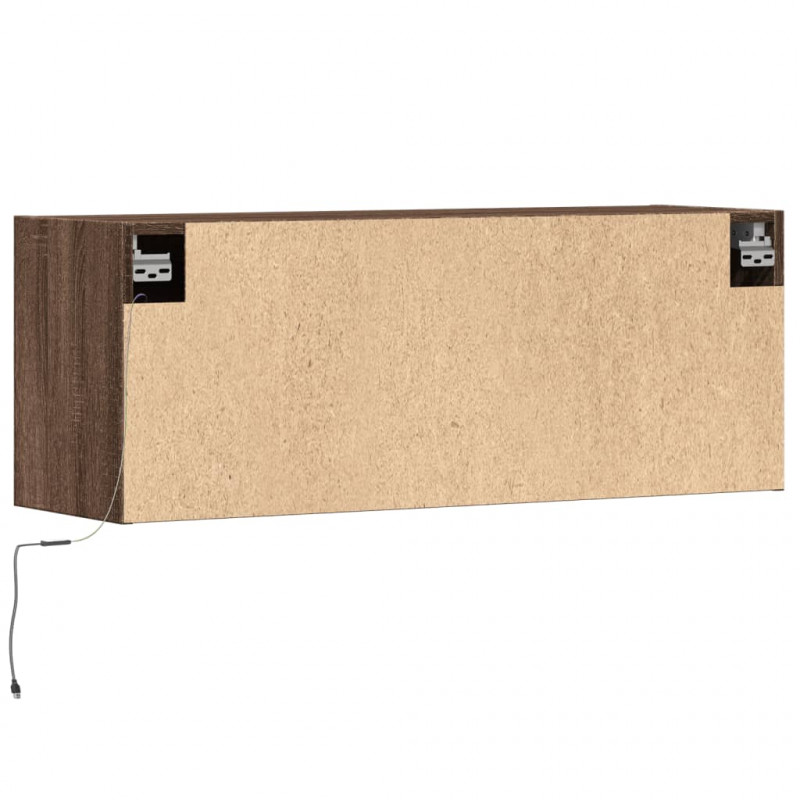 Ścienna szafka TV z LED, brązowy dąb, 100x31x35 cm