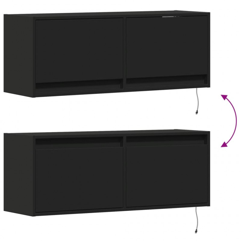 Ścienna szafka TV z LED, czarna, 100x31x35 cm