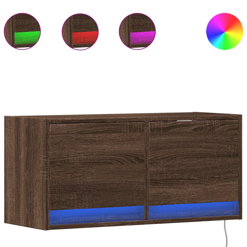 Ścienna szafka TV z LED, brązowy dąb, 80x31x35 cm