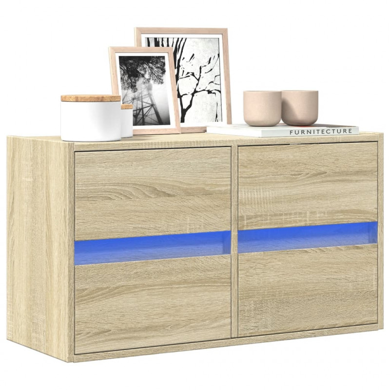 Ścienna szafka TV z LED, dąb sonoma, 80x31x45 cm