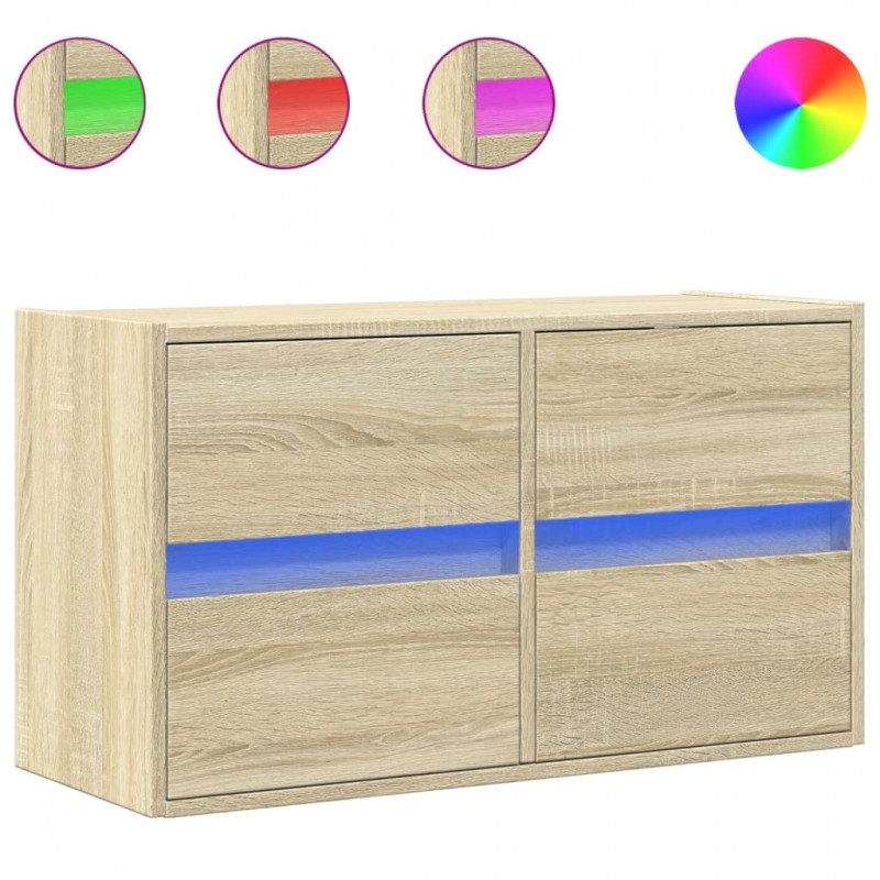 Ścienna szafka TV z LED, dąb sonoma, 80x31x45 cm