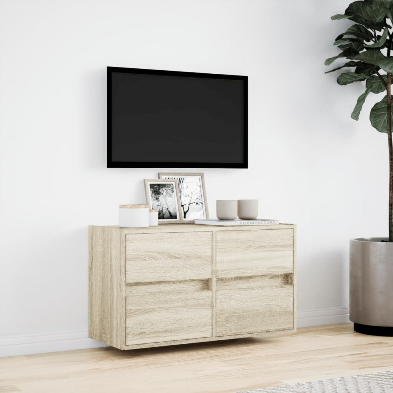 Ścienna szafka TV z LED, dąb sonoma, 80x31x45 cm