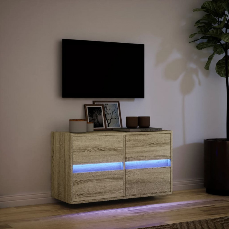 Ścienna szafka TV z LED, dąb sonoma, 80x31x45 cm