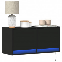 Ścienna szafka TV z LED, czarna, 80x31x35 cm