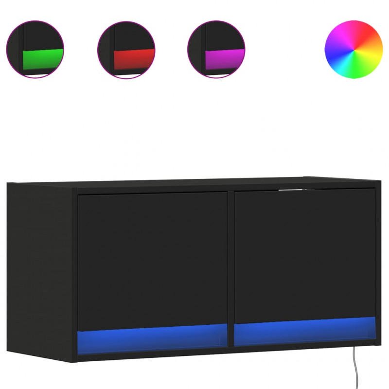 Ścienna szafka TV z LED, czarna, 80x31x35 cm
