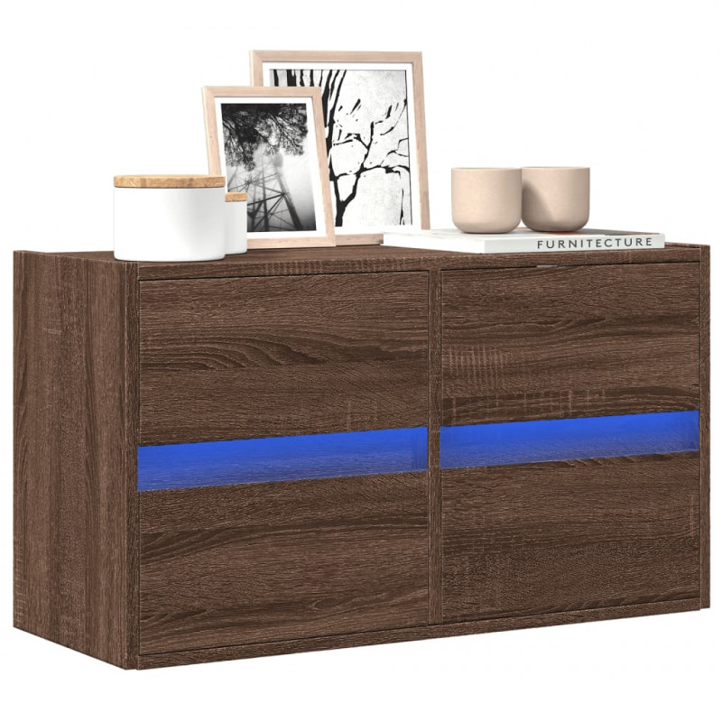 Ścienna szafka TV z LED, brązowy dąb, 80x31x45 cm