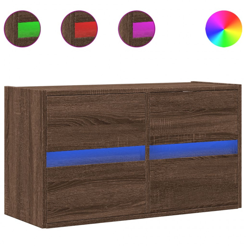 Ścienna szafka TV z LED, brązowy dąb, 80x31x45 cm