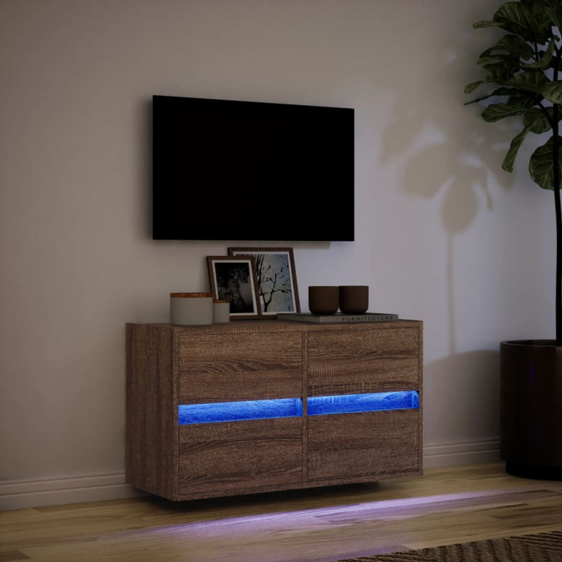 Ścienna szafka TV z LED, brązowy dąb, 80x31x45 cm