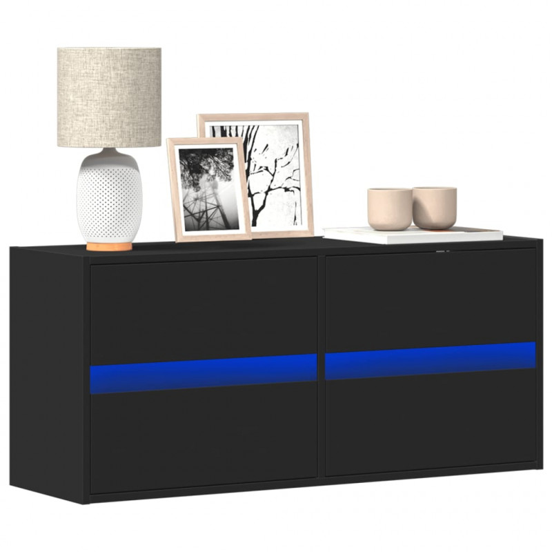 Ścienna szafka TV z LED, czarna, 100x31x45 cm