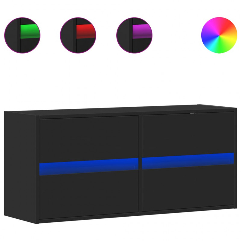 Ścienna szafka TV z LED, czarna, 100x31x45 cm