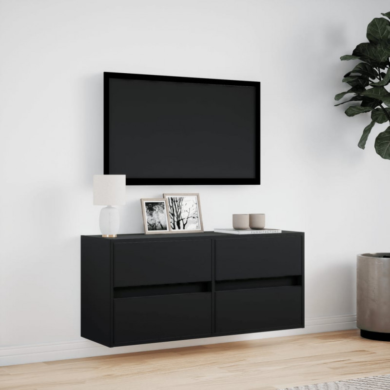 Ścienna szafka TV z LED, czarna, 100x31x45 cm