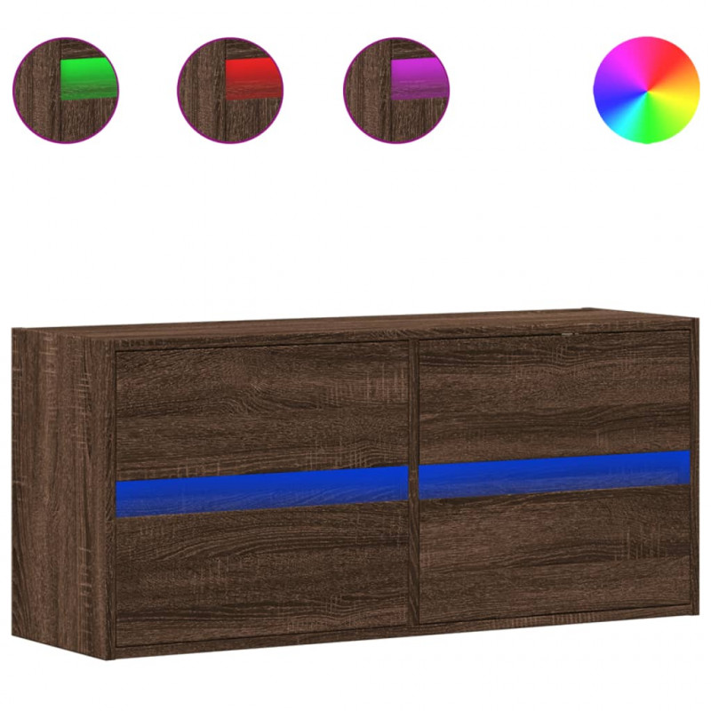 Ścienna szafka TV z LED, brązowy dąb, 100x31x45 cm