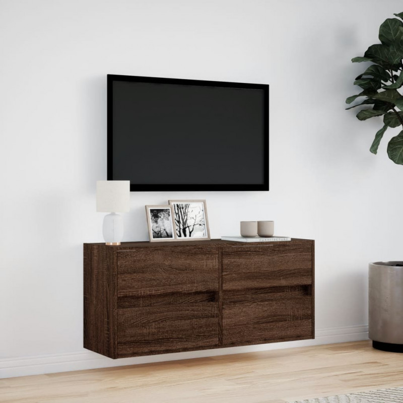 Ścienna szafka TV z LED, brązowy dąb, 100x31x45 cm