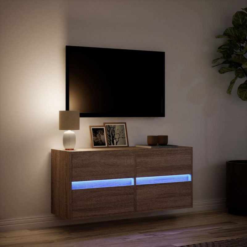 Ścienna szafka TV z LED, brązowy dąb, 100x31x45 cm