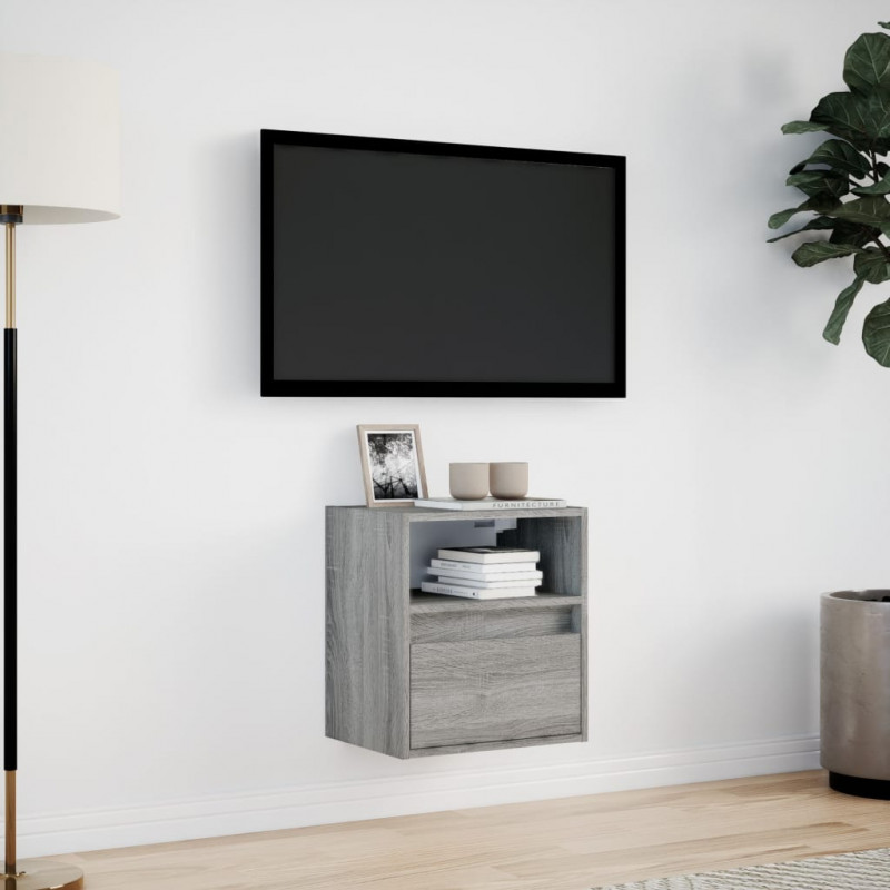 Ścienna szafka TV z LED, szary dąb sonoma, 41x31x45 cm