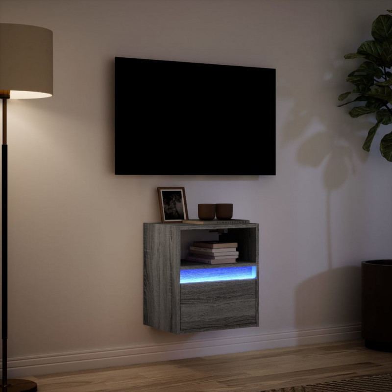 Ścienna szafka TV z LED, szary dąb sonoma, 41x31x45 cm