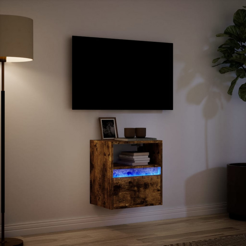 Ścienna szafka TV z LED, przydymiony dąb, 41x31x45 cm