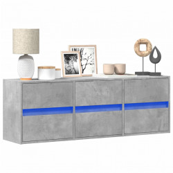 Ścienna szafka TV z LED, szarość betonu, 130x31x45 cm